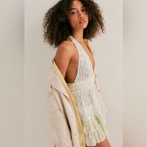 Free People Happy Hour Printed Mini Slip in Ivory Combo size Medium NWT